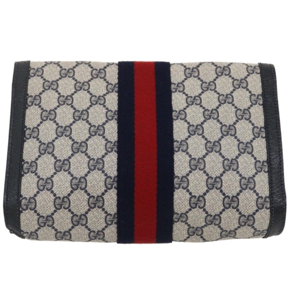 GUCCI GG Navy +Red Clutch Bag Sherry Line w Free Organizer Strap Converter - Picture 3 of 11